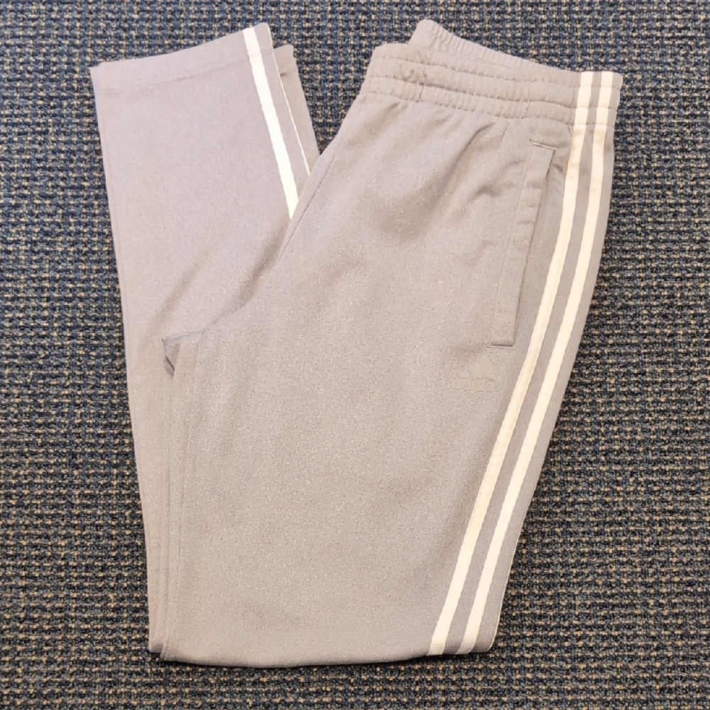 Adidas Gray Track Pants with White Stripes